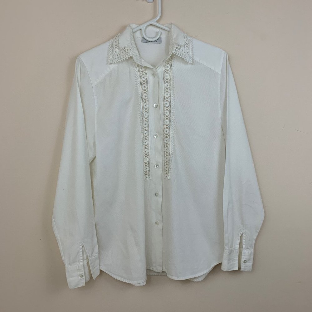 Pupa Italian White Cotton Lace Detail Button Down